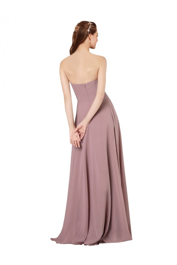 Cheap Strapless Chiffon Bridesmaid Dress with Notched Neckline Canada