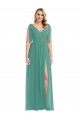 Cheap Plunge Neckline Bow Shoulder Chiffon Maxi Bridesmaid Dress Canada