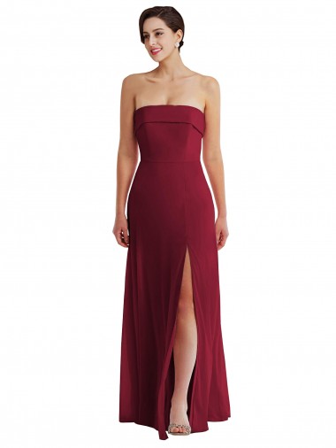 Cheap Cuffed Strapless Maxi Formal Bridesmaid Dress with Front Slit Canada