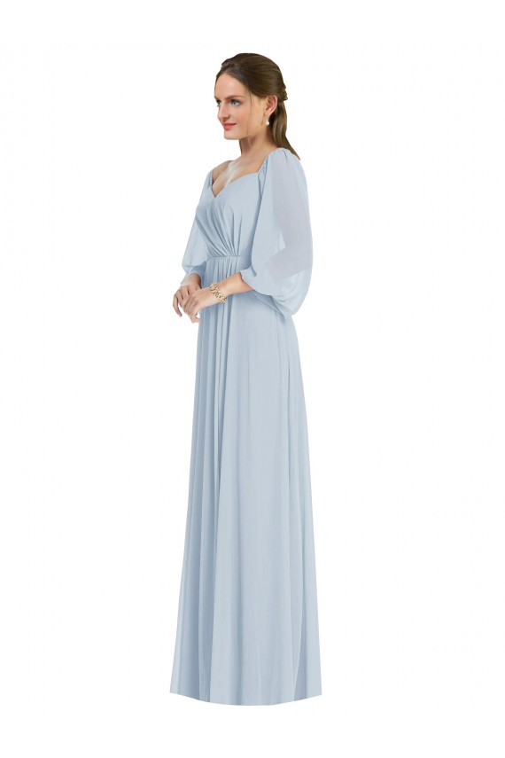 Cheap Off the Shoulder Puff Sleeve Maxi Formal Bridesmaid Dress with Front Slit Canada