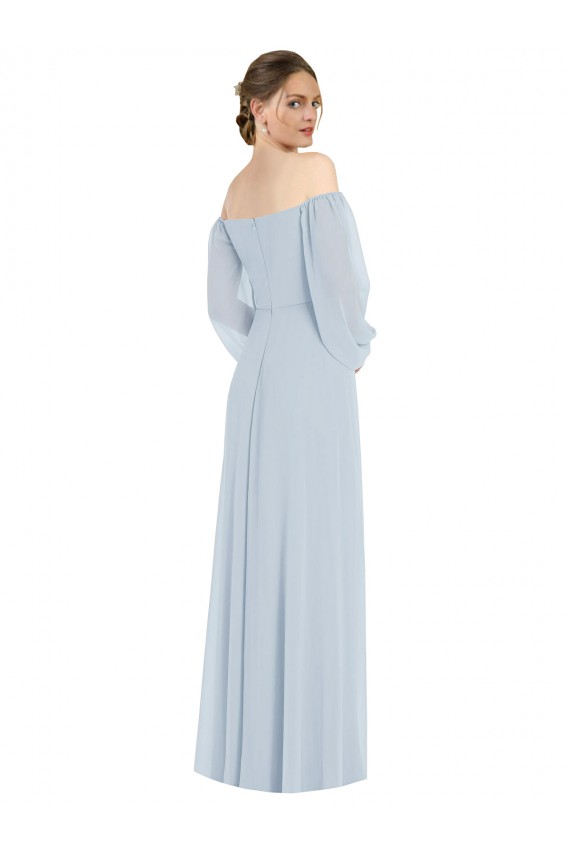 Cheap Off the Shoulder Puff Sleeve Maxi Formal Bridesmaid Dress with Front Slit Canada
