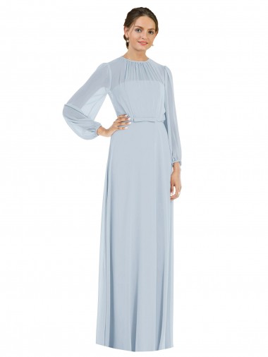 Cheap Strapless Chiffon Maxi Formal Bridesmaid Dress with Puff Sleeve Blouson Overlay Canada