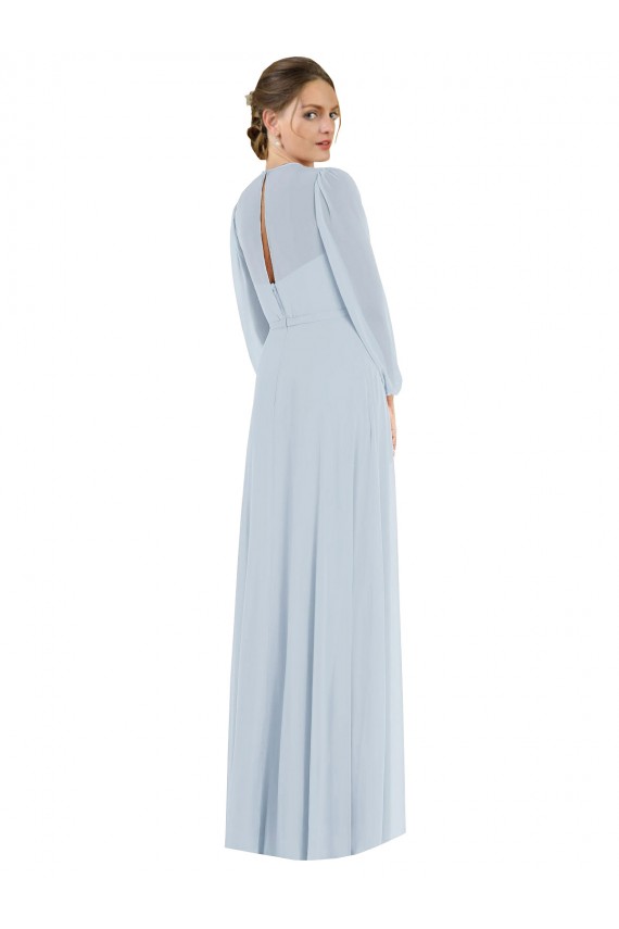 Cheap Strapless Chiffon Maxi Formal Bridesmaid Dress with Puff Sleeve Blouson Overlay Canada