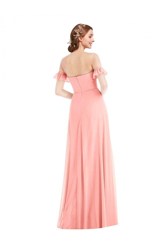 Cheap Off the Shoulder Ruffle Cuff Sleeve Chiffon Maxi Bridesmaid Dress Canada