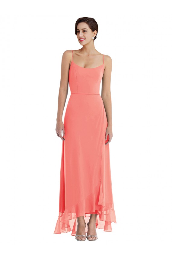 Cheap Scoop Neck Ruffle Trimmed High Low Maxi Bridesmaid Dress Canada