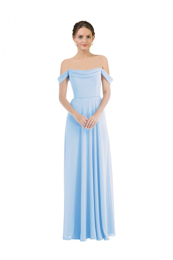 Cheap Off the Shoulder Draped Neckline Maxi Formal Bridesmaid Dress Canada