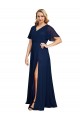 Cheap Chiffon V-Neck Short Sleeves Long Formal Bridesmaid Dress / Prom Dress with High Slit Canada