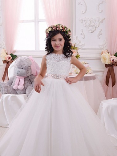 Cheap Ivory Ball Gown Bateau Chapel Train Sleeveless Flower Girl Dress Canada