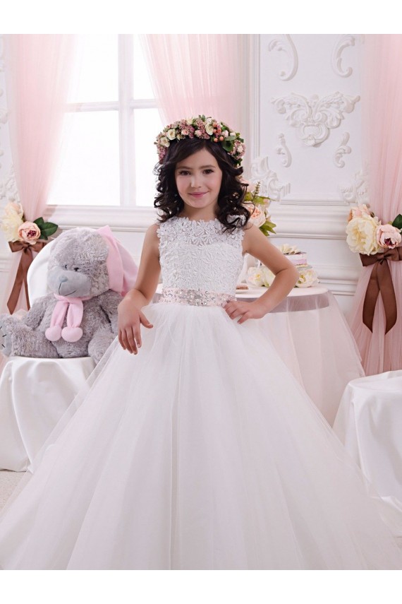 Cheap Ivory Ball Gown Bateau Chapel Train Sleeveless Flower Girl Dress Canada