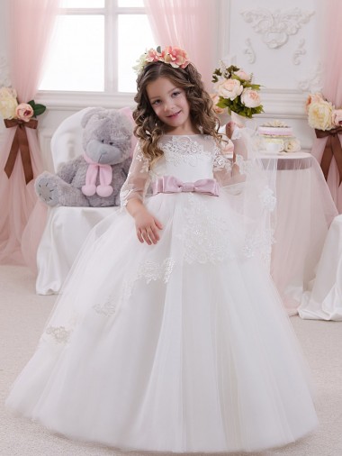 Cheap Ivory Ball Gown Bateau Neck Long Chapel Train Sleeveless Flower Girl Dress Canada