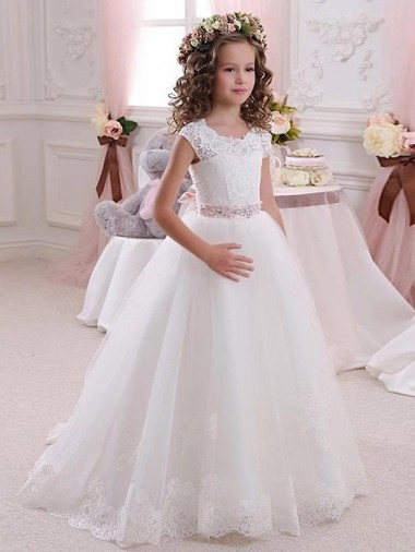 Cheap Ivory Ball Gown High Neck Floor Length Keyhole Back Flower Girl Dress Canada