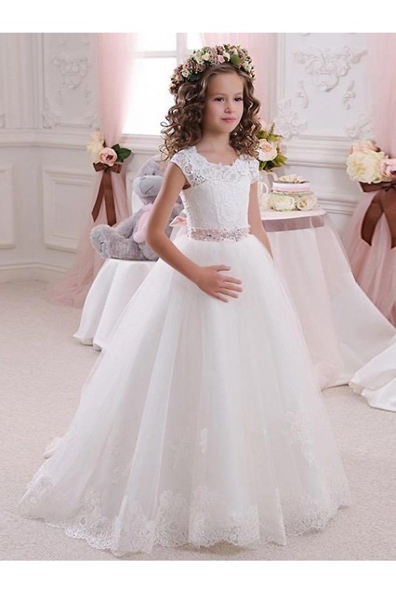 Cheap Ivory Ball Gown High Neck Floor Length Keyhole Back Flower Girl Dress Canada