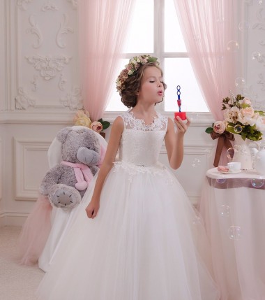 Cheap Ivory Ball Gown High Neck Floor Length Sleeveless Flower Girl Dress Canada