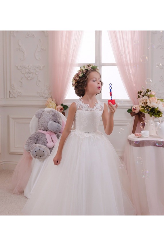 Cheap Ivory Ball Gown High Neck Floor Length Sleeveless Flower Girl Dress Canada