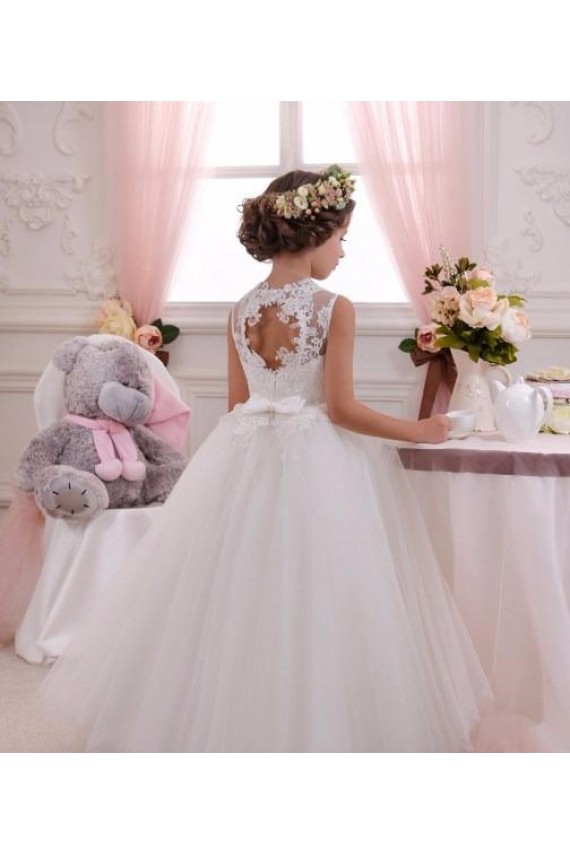 Cheap Ivory Ball Gown High Neck Floor Length Sleeveless Flower Girl Dress Canada
