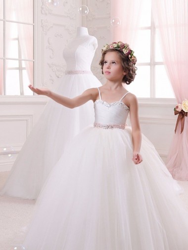 Cheap Ivory Ball Gown Sweetheart Chapel Train Sleeveless Flower Girl Dress Canada