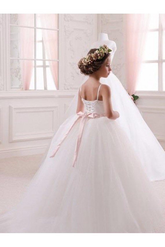 Cheap Ivory Ball Gown Sweetheart Chapel Train Sleeveless Flower Girl Dress Canada