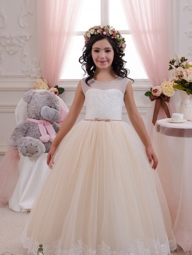 Cheap Ivory & Champagne Ball Gown Sweetheart Floor Length Sleeveless Flower Girl Dress Canada