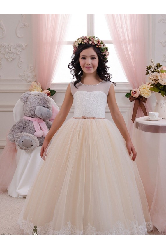 Cheap Ivory & Champagne Ball Gown Sweetheart Floor Length Sleeveless Flower Girl Dress Canada