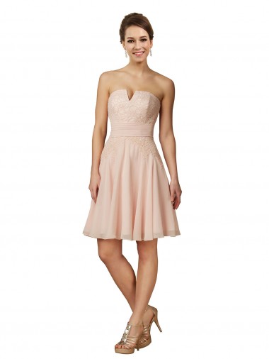 Cheap Lace and Chiffon Bridesmaid Dress / Cocktail Dress with Unique Neckline Canada