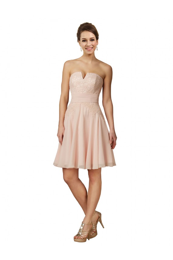 Cheap Lace and Chiffon Bridesmaid Dress / Cocktail Dress with Unique Neckline Canada