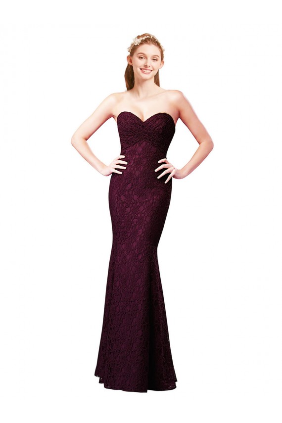 Cheap Fitted Long Lace Bridesmaid Dress with Sweetheart Neckline Canada