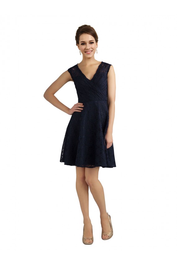 Cheap Short V-Neck Lace Cocktail Bridesmaid Dress with Illusion Back Canada