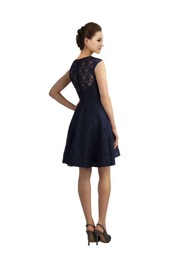Cheap Short V-Neck Lace Cocktail Bridesmaid Dress with Illusion Back Canada