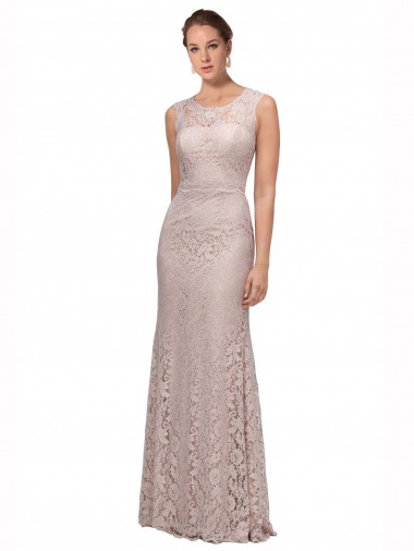 Cheap Long Sleeveless All Lace Bridesmaid Dress / Prom Dress with Scoop Neckline Canada