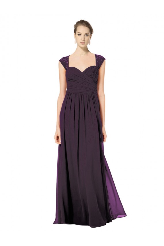Cheap Long Chiffon Sweetheart Bridesmaid with Lace Straps and Keyhole Back Canada