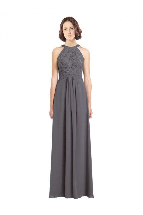 Cheap Long Chiffon Bridesmaid Dress with Corded Lace Bodice Canada