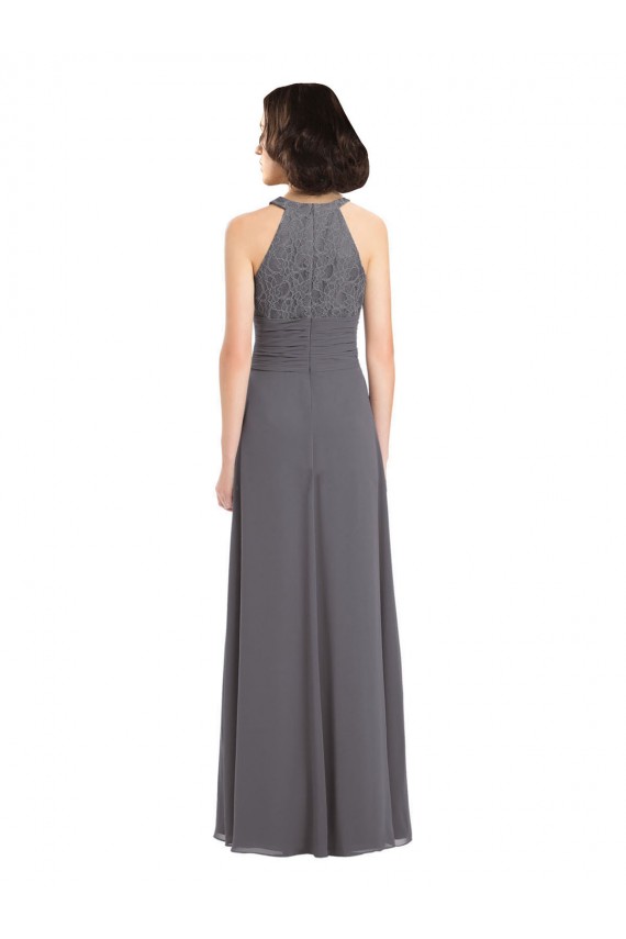 Cheap Long Chiffon Bridesmaid Dress with Corded Lace Bodice Canada