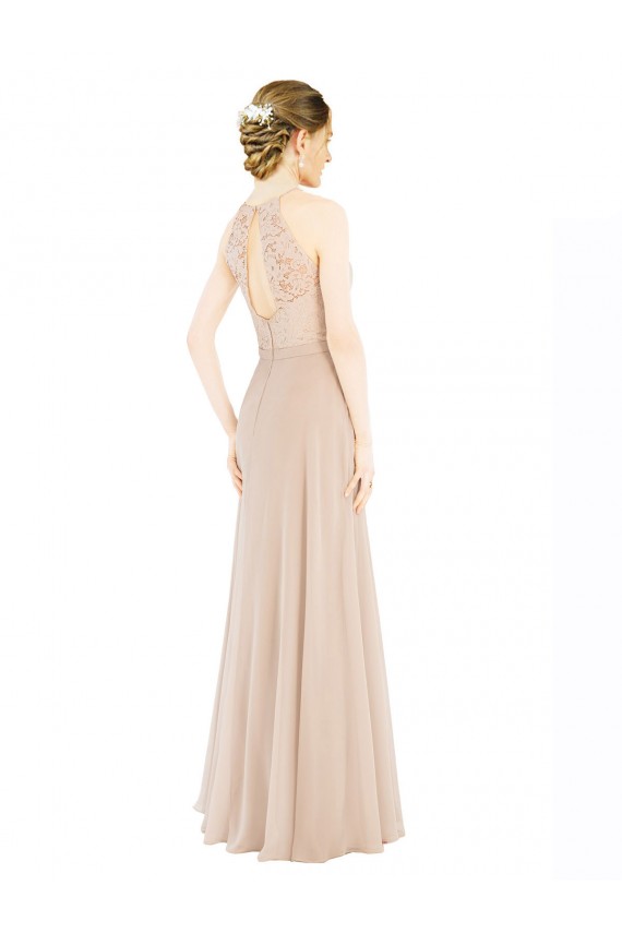 Cheap High Halter Neck Illusion Lace Bridesmaid Dress / Prom Dress with Chiffon Skirt and Keyhole Back Canada
