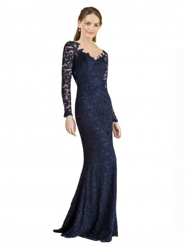 Cheap Illusion Long Sleeves Lace Bridesmaid Dress / Prom Dress with Sheer Keyhole Back Canada