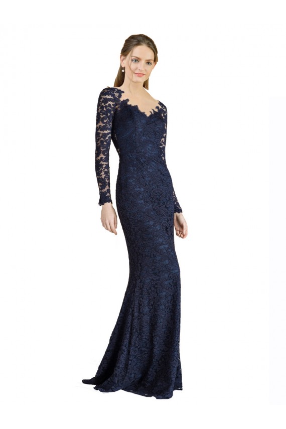 Cheap Illusion Long Sleeves Lace Bridesmaid Dress / Prom Dress with Sheer Keyhole Back Canada