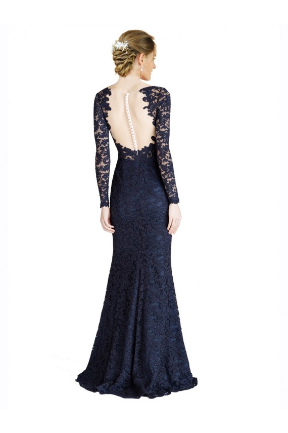Cheap Illusion Long Sleeves Lace Bridesmaid Dress / Prom Dress with Sheer Keyhole Back Canada