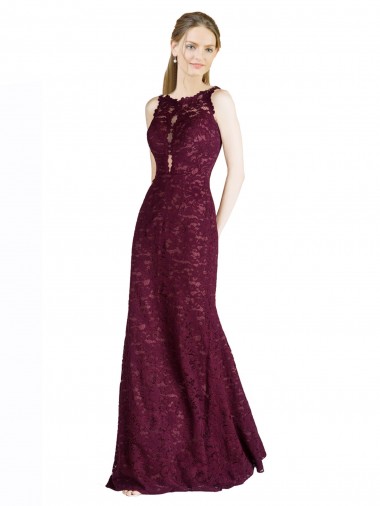 Cheap Long Lace Bridesmaid Dress / Prom Dress with Peekaboo Bodice and Keyhole Back Canada
