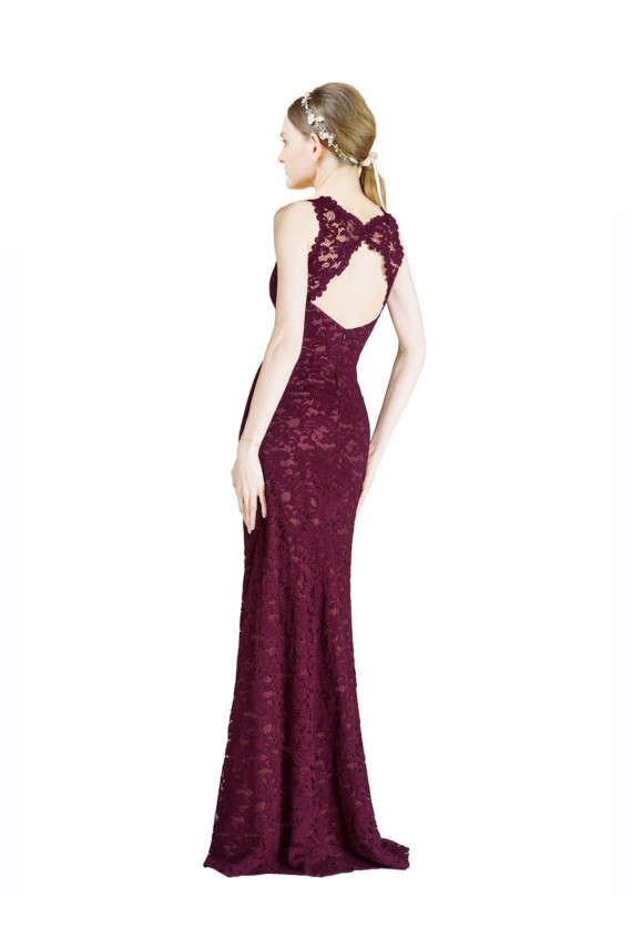 Cheap Long Lace Bridesmaid Dress / Prom Dress with Peekaboo Bodice and Keyhole Back Canada