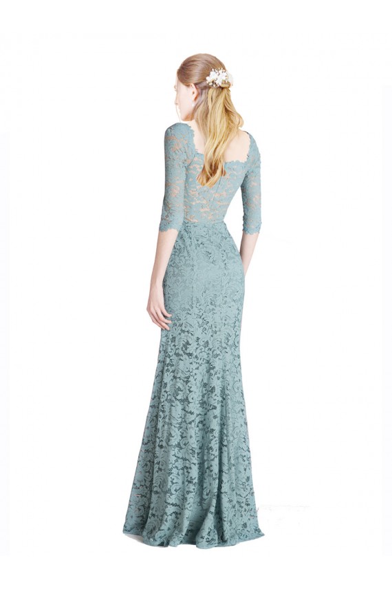 Cheap Half Sleeves Pleated Lace Bridesmaid Dress / Prom Dress with Wrap-Around Portrait Neckline Canada