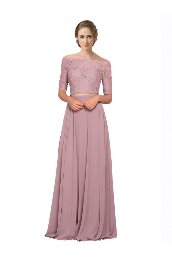 Cheap Off the Shoulder Lace Crop Top A-Line Chiffon Bridesmaid Dress / Prom Dress Canada