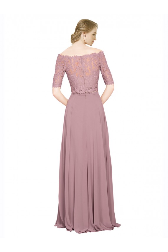 Cheap Off the Shoulder Lace Crop Top A-Line Chiffon Bridesmaid Dress / Prom Dress Canada