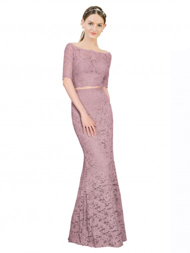 Cheap Short Sleeves Crop Top Mermaid Lace Bridesmaid Dress / Prom Dress Canada
