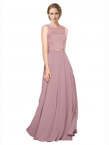 Cheap Long A-Line Chiffon Bridesmaid Dress / Prom Dress with Sleeveless Lace Crop Top Canada
