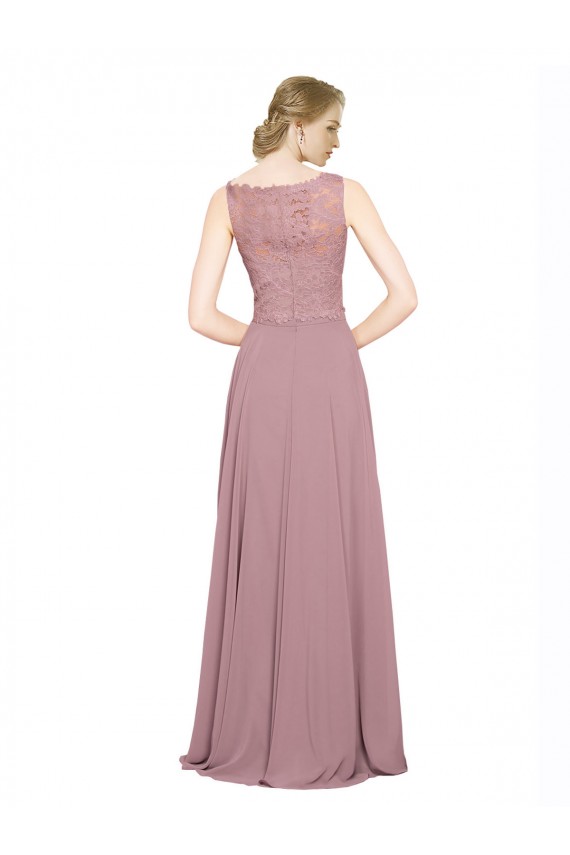 Cheap Long A-Line Chiffon Bridesmaid Dress / Prom Dress with Sleeveless Lace Crop Top Canada