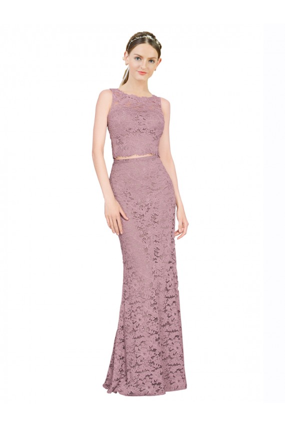 Cheap Sleeveless Crop Top High Neck Mermaid Lace Bridesmaid Dress / Prom Dress Canada