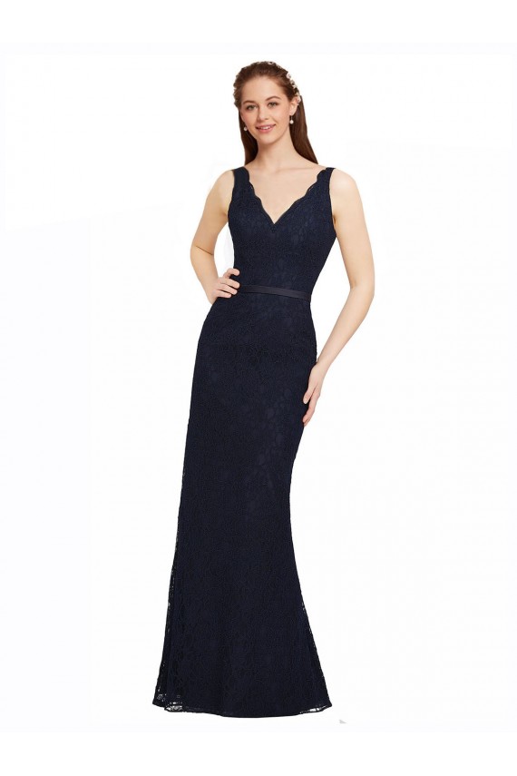 Cheap Lace Bridesmaid Dress with Satin Waistband and Open Back Canada