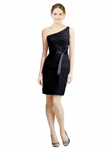 Cheap One Shoulder Short Lace Cocktail Bridesmaid Dress with Satin Waistband Canada