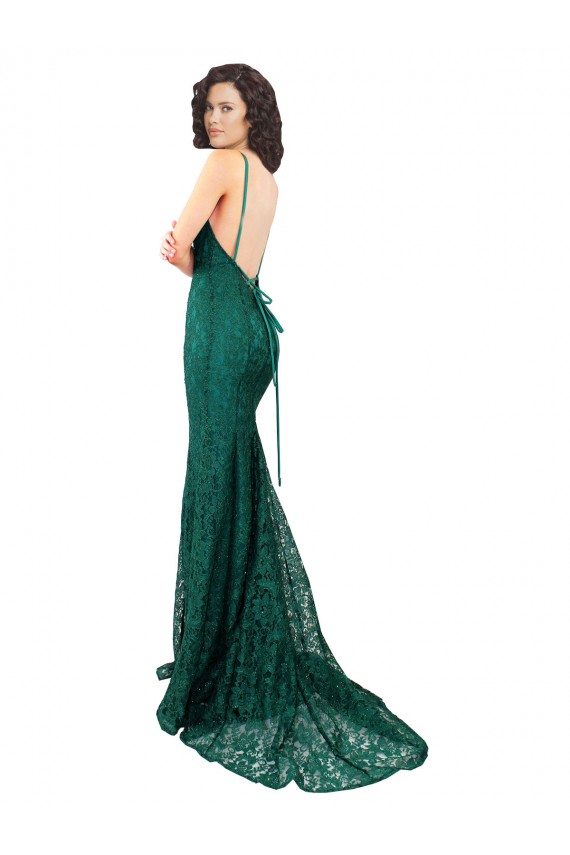 Cheap Black Tie Sleek Fishtail Shaped Long Lace Bridesmaid Dress / Prom Dress Canada