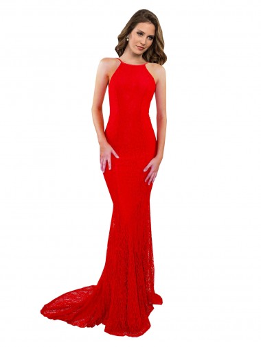 Cheap High Neck Long Formal Lace Bridesmaid Dress / Prom Dress with Open Back Straps Canada