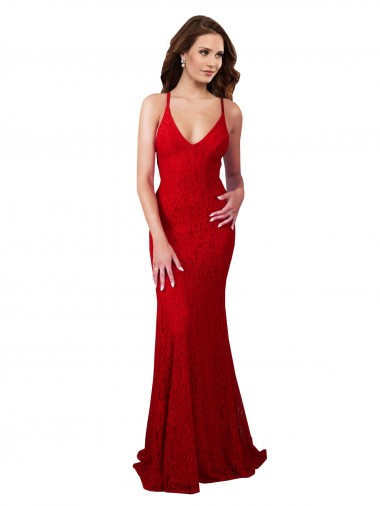 Cheap Low Back V-Neckline Floor Length Formal Lace Bridesmaid Dress / Prom Dress Canada